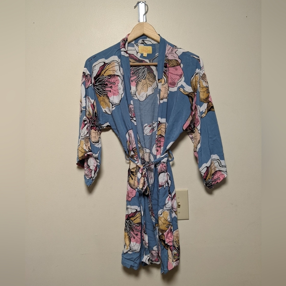 Day of Blossom Kimono Robe | Size XS | Floral Print | 100% Polyester